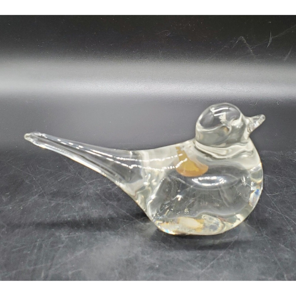 Vintage Hand Blown Pilgrim Art Glass Clear Glass Bird Dove 5" Figurine